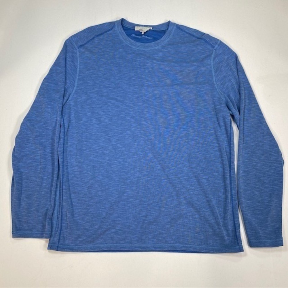 Tommy Bahama Reversible Long Sleeve Shirt Blue Slub Knit Crew Neck Mens Large